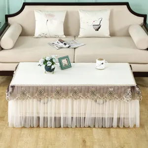 Housse de table basse rectangulaire imperméable anti-poussière nappe en dentelle salon