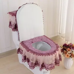 Korean style purple velvet lace toilet seat cover set with fringe for bathroom decor