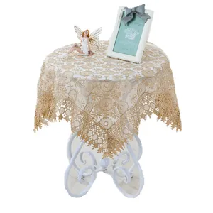 Beige lace embroidered round tablecloth for dining coffee table dust cover home decor main image