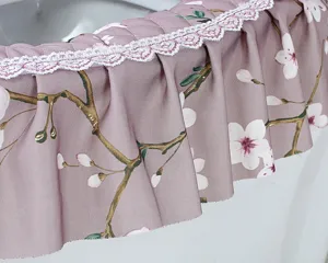 Thickened fabric floral toilet seat cover with elegant white lace ruffle trim detail.