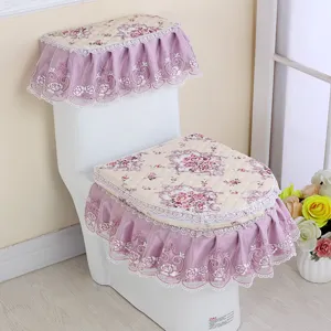 Blumige Spitzen-Toilettensitzbezug 3-teiliges Set mit Tankabdeckung für Badezimmer