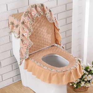 Funda acolchada para inodoro con elegante bordado de encaje, juego de 3 piezas para baño.
