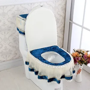 Korean velvet lace toilet seat cover set plush warm washable bathroom decor mat new