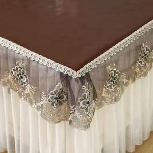Housse Anti-Poussière Table Basse Imperméable Cuir Synthétique Nappe Dentelle Broderie