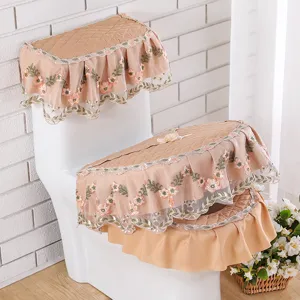 Juego de fundas para asiento de inodoro acolchado estilo europeo con encaje floral