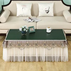 Housse anti-poussière rectangulaire pour table basse imperméable avec jupe en dentelle