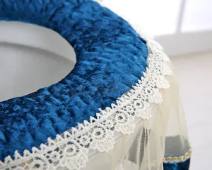 Korean style velvet lace toilet seat cover detail view, soft and comfortable bathroom decor item.