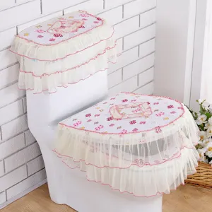Roze kant toiletzitting hoes set met volant, schattige bloemen badkamer decor, stofdicht.