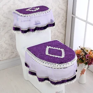 Korean style purple velvet lace toilet seat cover set 3 pieces dustproof cover for bathroom