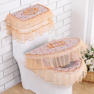 Bloemend kant toiletzitting cover 3-delige set waterdicht stofdicht badkamerdecoratie