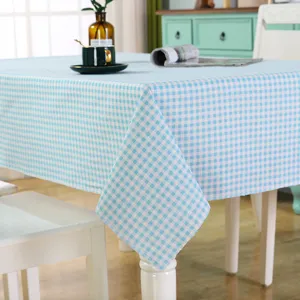 Tovaglia a quadretti blu e bianca per tavolo da pranzo, copritavolo minimalista moderno in tessuto.