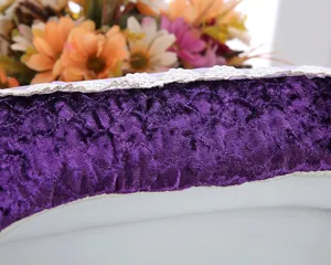 Korean style velvet toilet seat cover detail showing purple fabric and fine lace trim.