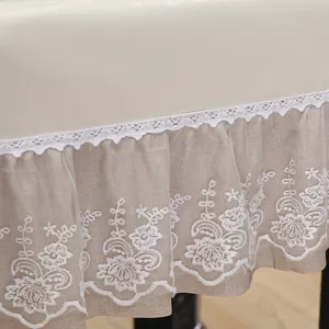 PU leather table cover detail, waterproof mahjong table cloth with embroidered lace skirt.