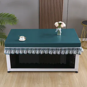 Dark green PU leather tablecloth with white lace trim for coffee table mahjong table