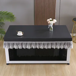 Waterproof PU table cover with lace skirt for mahjong machine and electric oven fire protection.