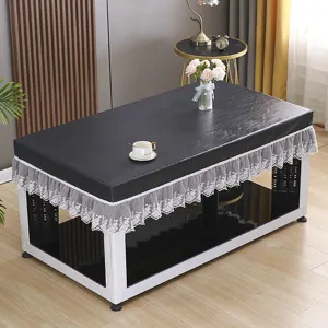 PU leather tablecloth with lace trim, waterproof cover for coffee table and mahjong.