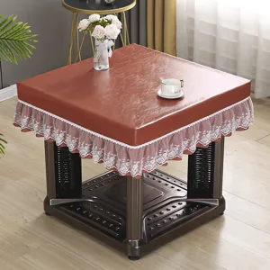 Waterproof PU leather table cover with lace trim, square electric heater dust protector.