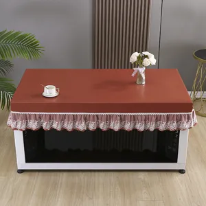 PU leather mahjong table cover detail showing waterproof surface and elegant white lace skirt design.
