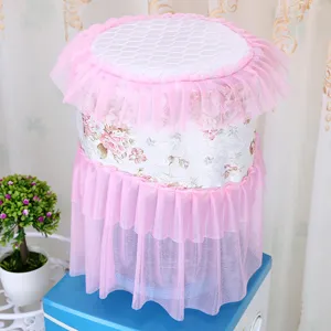 Pink lace water dispenser dust cover, Korean pastoral floral fabric home textile detail.