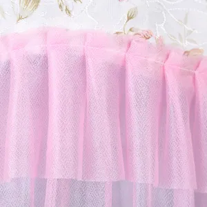 Detailed view of pastoral style pink lace water dispenser dust cover, elegant mesh fabric.