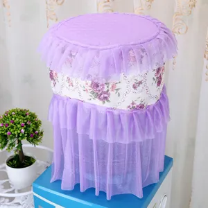 Purple pastoral style lace ruffle water dispenser dust cover, elegant home textile decor.