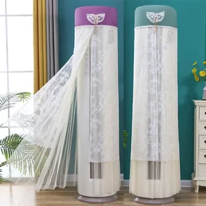 Vertical lace cylindrical air conditioner dust cover with elegant butterfly bow decoration