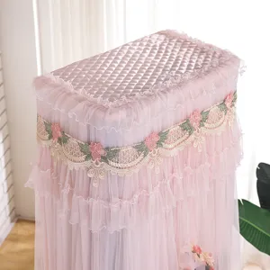 Copertura per condizionatore a mobile in pizzo rosa con ricamo floreale e trapuntatura