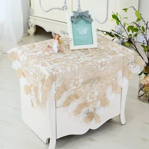 Elegant floral lace tablecloth, vintage embroidered bedside table cover for home decor, square.