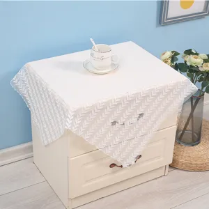 Minimalist white lace bedside table dust cover, elegant floral leaf pattern, multi-purpose.