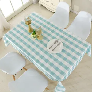 Nappe à carreaux imperméable, couverture de table à motif écossais bleu et blanc pour salle à manger.