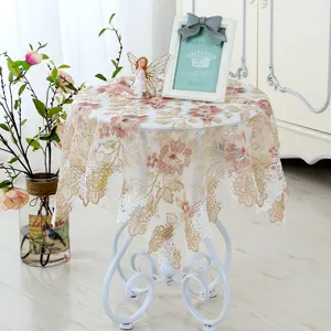 Lace embroidered round tablecloth floral table cover for living room coffee table decor