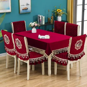 Italian Velvet Tablecloth And Chair Cover Set Embroidered Swan Quilted Non Slip Dining Room Table Decor Home Textile