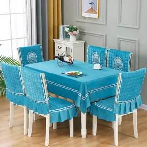 Ensemble Nappe Et Housse De Chaise Brodé Style Nordique Épaissi Antidérapant Décoration