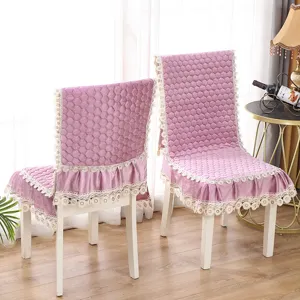 Housse de chaise en velours violet avec volant en dentelle, coussin d'assise matelassé doux maison.