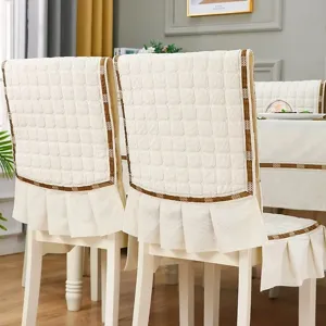 Housse de chaise de salle à manger matelassée épaissie avec volants, beige uni déco