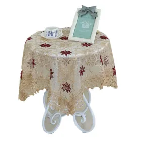 Elegante mantel de encaje bordado para mesa de centro, diseno floral antipolvo vintage.
