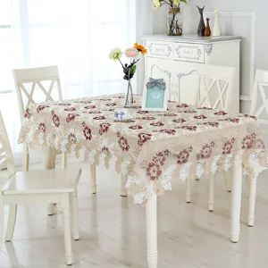 Elegant floral lace tablecloth, hollow embroidered table cover for dining room, coffee table decor.