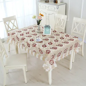 Floral embroidered lace tablecloth for dining table, elegant fabric table cover home decor.