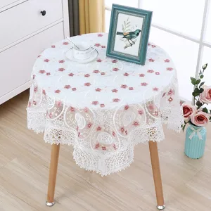 White lace embroidered hollow tablecloth round table cover sheer mesh tea table cloth detail