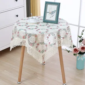 Elegant floral lace embroidered tablecloth for home tea table round cover net yarn.