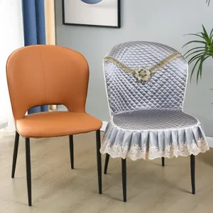 Italian style scallop dining chair cover, quilted slipcover with elegant lace trim for home use.