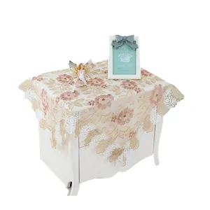 Lace Embroidered Bedside Tablecloth Vintage Floral Table Cover Dust Cover for Home Decor