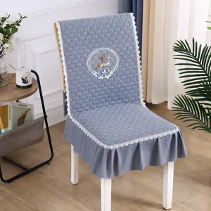 Housse de Chaise et Nappe en Velours Côtelé Style Américain Volants en Dentelle Antidérapant Coussin de Chaise de Salle à Manger Décoration