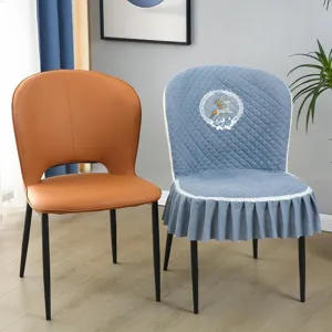 Italian style irregular dining chair cover with cute deer embroidery and delicate lace trim.