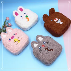 Cute Cartoon Plush Makeup Bag Teddy Velvet Sanitary Napkin Storage Bag Coin Purse For Women Girls Portable Mini Embroidery Pouch