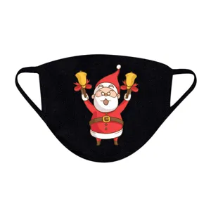 Detailansicht des festlichen Weihnachtsmann-Cartoondrucks auf schwarzer Stoffmaske