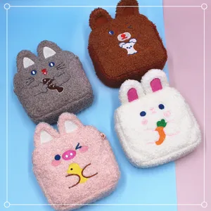 Variety of cute plush animal storage pouches in bear, cat, pig, and rabbit designs