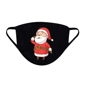 Detailansicht der schwarzen Weihnachtsmaske aus Baumwolle mit süßem Weihnachtsmann-Motiv