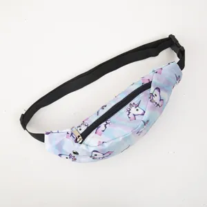 Macro view of unicorn print sports fanny pack with adjustable strap and zipper closure