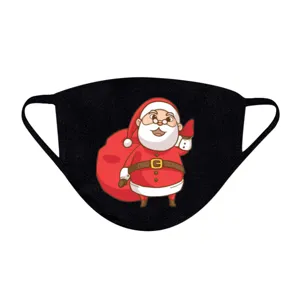 Wiederverwendbare schwarze Baumwollmaske mit süßem Weihnachtsmann-Motiv für Weihnachten